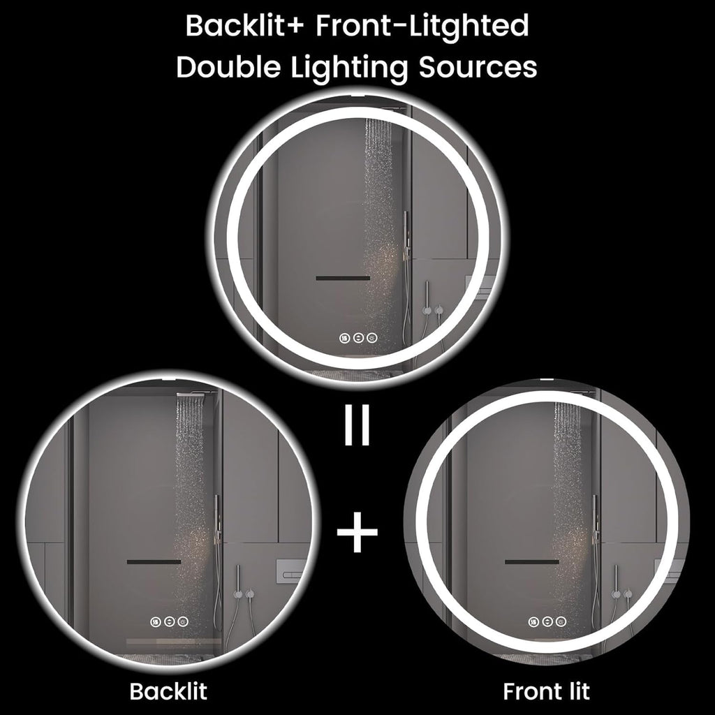 42" x 42" LED Bathroom Mirror with Lights, Backlit & Front Lighted, Wall-Mounted Vanity Mirror 3000K/4000K/6000K, Memory Functions, Anti-Fog, Dimmable Smart Mirror