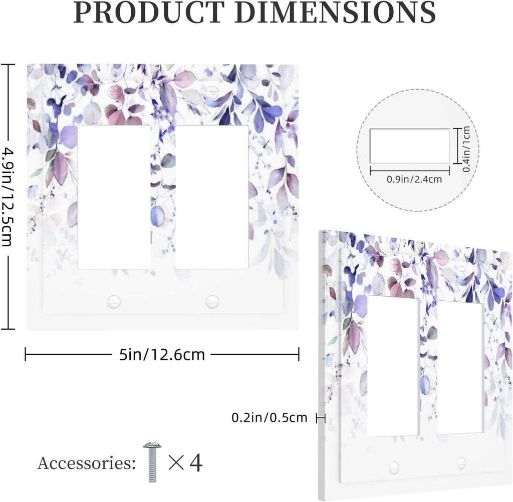 Purple Eucalyptus Watercolor Floral Rustic Leaf Decorative Outlet Covers 2 Gang Double GFCI Rocker Electrical Wall Panels Light Switch Cover Plate for Farmhouse Home Decor