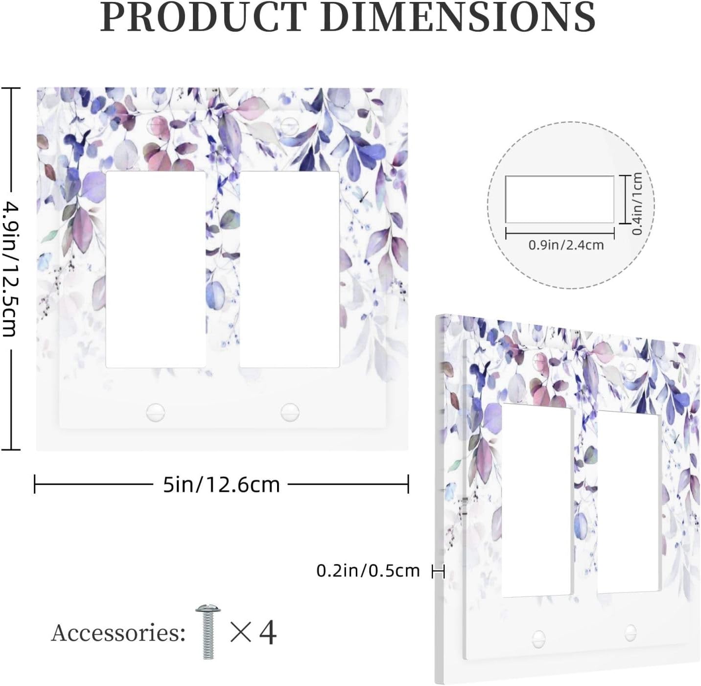 Purple Eucalyptus Watercolor Floral Rustic Leaf Decorative Outlet Covers 2 Gang Double GFCI Rocker Electrical Wall Panels Light Switch Cover Plate for Farmhouse Home Decor