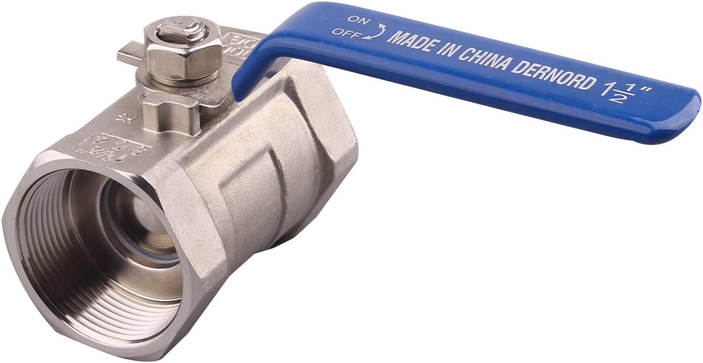 DERNORD Stainless Steel Ball Valve 1PC Type 1.5 Inch NPT Standard Port for Water, Oil, and Gas (Pack of 2)