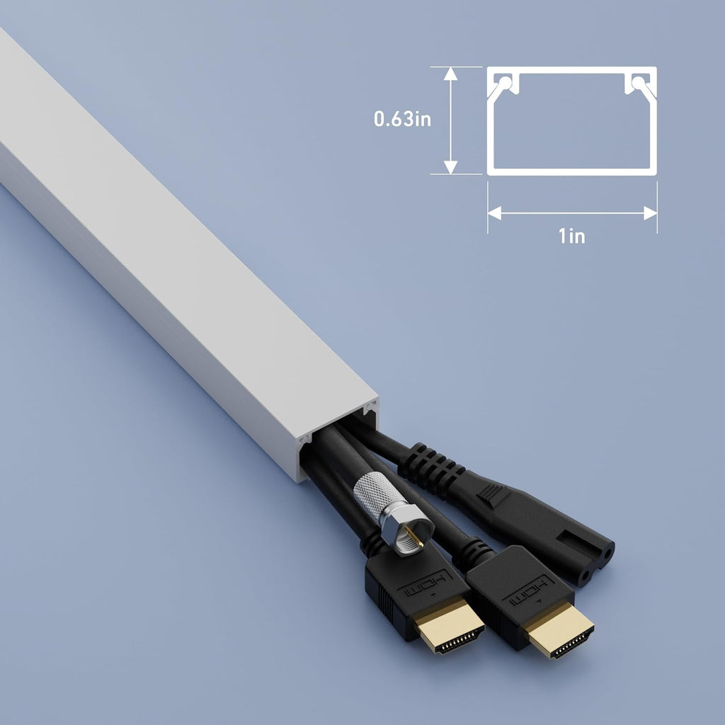 D-Line 3.28ft Cable Raceway, Self Adhesive Cord Cover, Hide Surface Wires, Paintable - 1x 1in (W) x 0.63in (H) x 39in Length - White