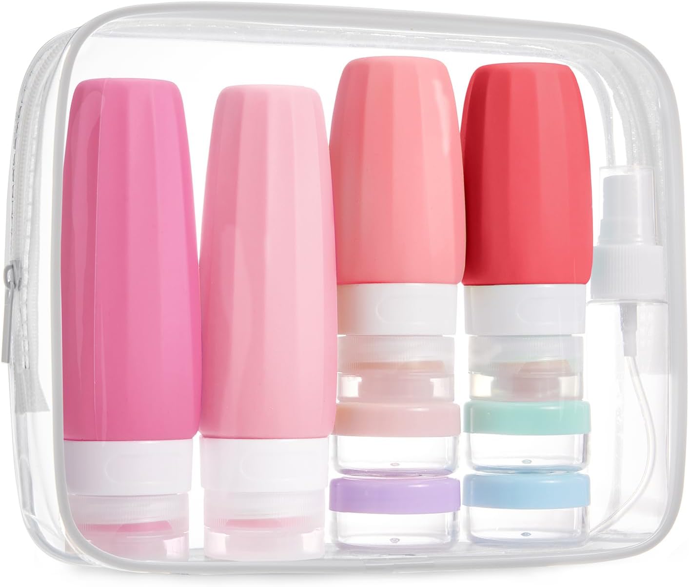 BAGSMART 18 Pack TSA Approved Travel Bottles for Toiletries, Leak Proof Silicone Travel Size Containers Bottles for Shampoo, Rose Pink