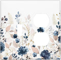 Blue Flora Boho Vintage Flower Golden Leaves Wallplates 1 Toggle 1 Duplex Switch Plate Electrical GFCI Faceplate Decorative Light Switch Covers for Bedroom Living Room Decor