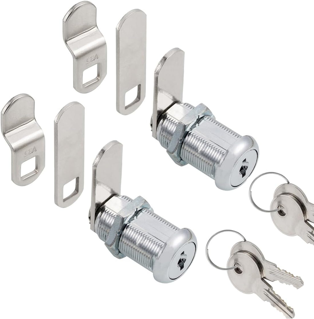 Cabinet Cam Locks Keyed Alike, 1-1/8” Cylinder Cam Locks for Tool Box RV Compartment Mailbox Vending Machine Drawer File Cabinet, Fits 7/8” Max Panel Thickness, Chrome Finish with 3 Cams and 2 Keys
