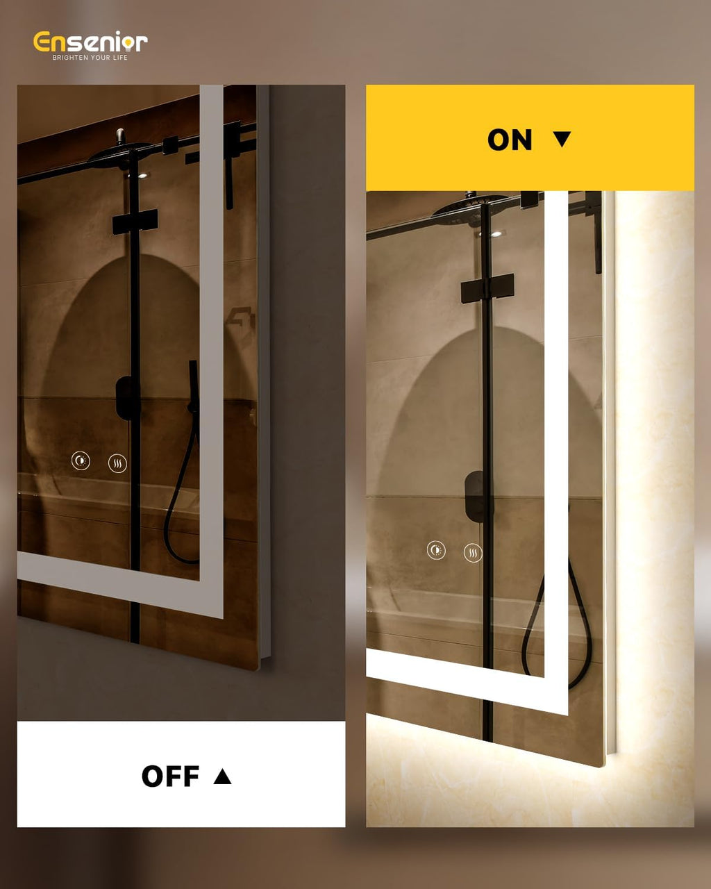 Ensenior LED Bathroom Mirror 40"x 32" with Front and Backlight, Stepless Dimmable Wall Mirrors with Anti-Fog, Shatter-Proof, Memory, 3 Colors, Modern LED Vanity Mirror-ETL & FCC