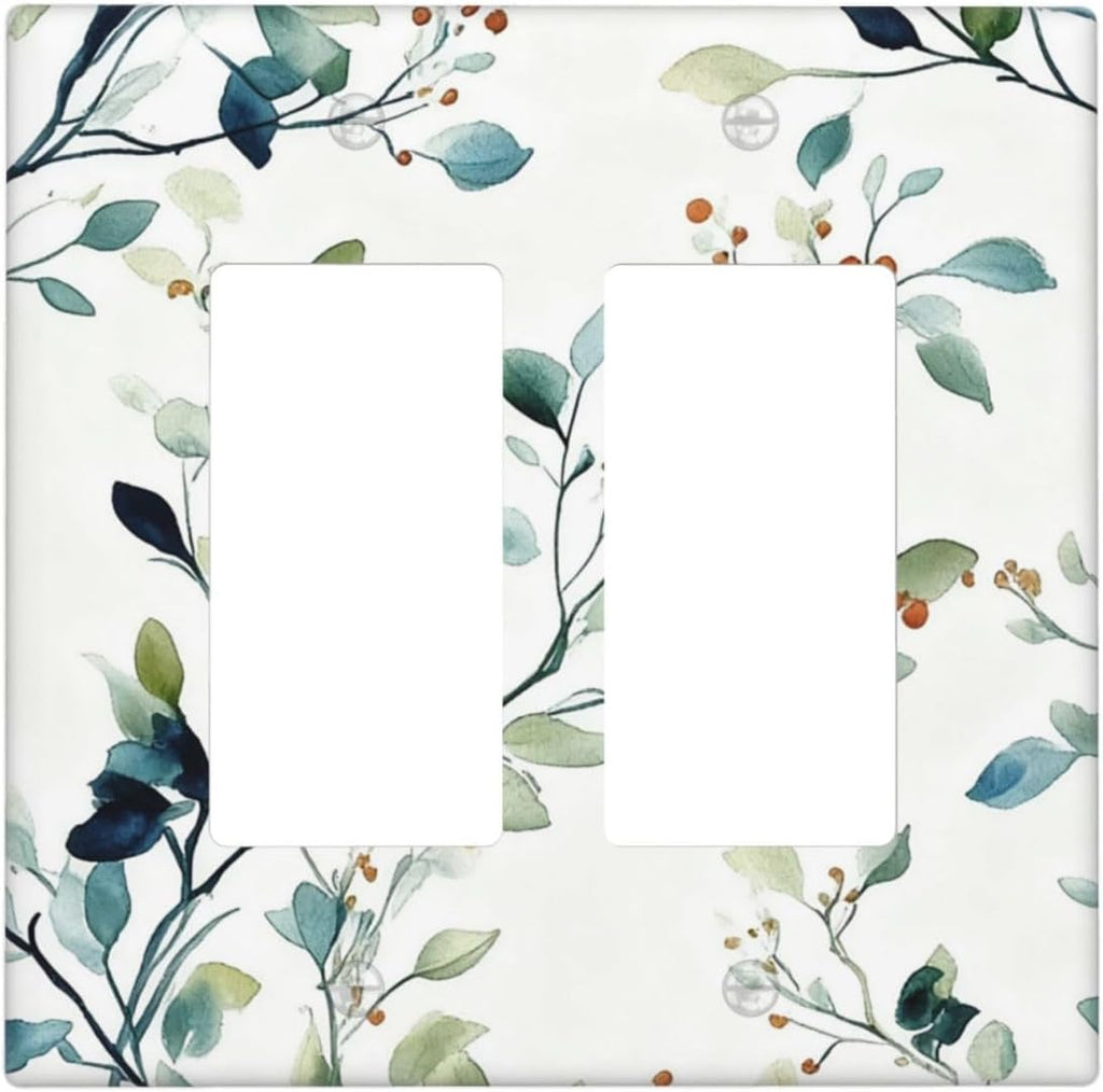 Decorative Outlet Covers Rustic Eucalyptus Leaf Geen Sage Leaves 2 Gang Light Switch Cover Plate Double Rocker Wall Plates for Electrical Outlets Switch Plate Covers for Bedroom Home Decor