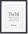 Fun Memories Black Picture Frame 11x14, Rustic Oak Wood 11 x 14 Photo Frames for Wall, 11x14 Frame with Mat for 8x10, Rustic Wood 11 by 14 Wall Gallery Frame Set, Black 11"x14" Frames, 1 Pack