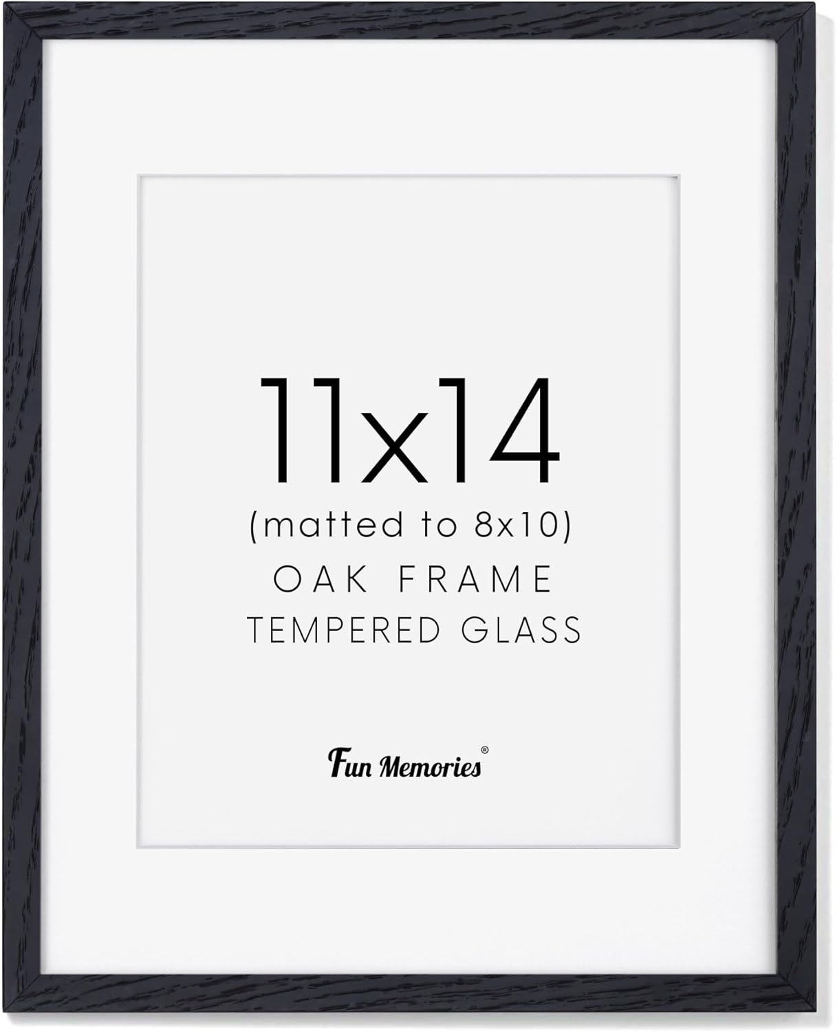 Fun Memories Black Picture Frame 11x14, Rustic Oak Wood 11 x 14 Photo Frames for Wall, 11x14 Frame with Mat for 8x10, Rustic Wood 11 by 14 Wall Gallery Frame Set, Black 11"x14" Frames, 1 Pack