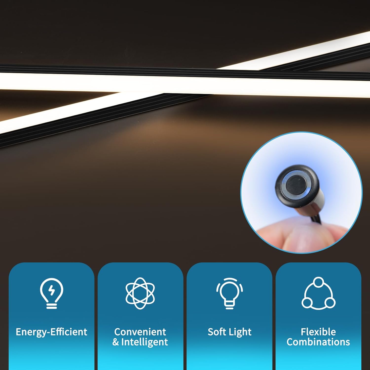 Art3d LED Recessed Lighting Kit - 6pcs Self-Adhesive White LED Light with Smart Switch, 3000k Touching Switch Light for Wood Slat Wall Panels, Headboards, Stairs, Under Cabinet, Home Decor