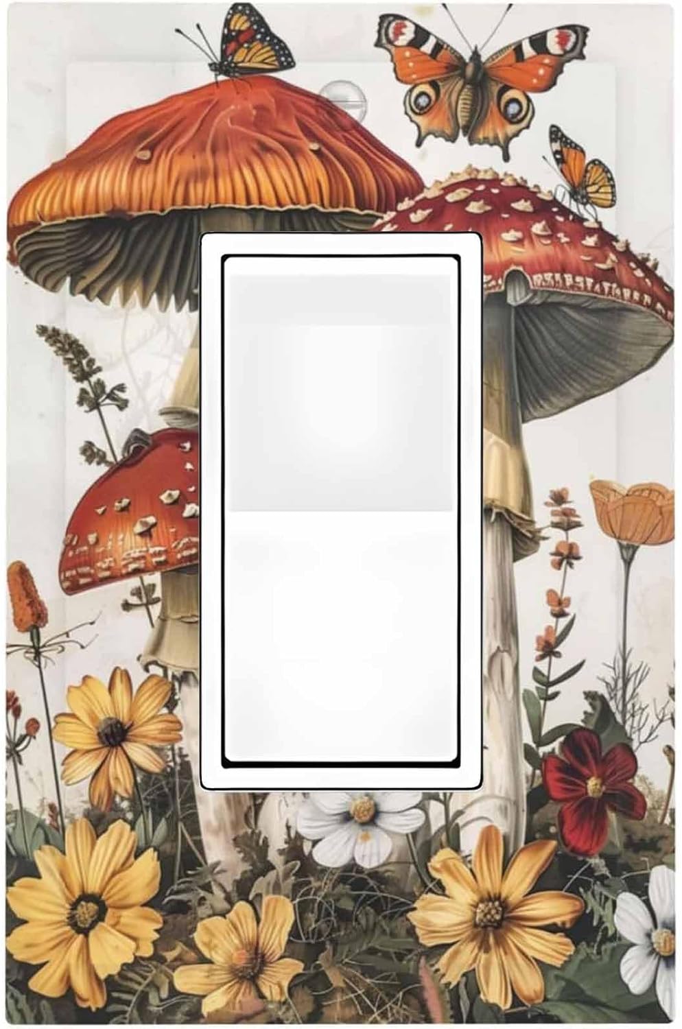 Decorative Outlet Covers Mushroom Forest Butterfly Wild Flower 1 Gang Single Rocker Light Switch Cover Plate Wall Plates Gfci Faceplate For Bed Room Living Room Decor
