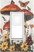 Decorative Outlet Covers Mushroom Forest Butterfly Wild Flower 1 Gang Single Rocker Light Switch Cover Plate Wall Plates Gfci Faceplate For Bed Room Living Room Decor