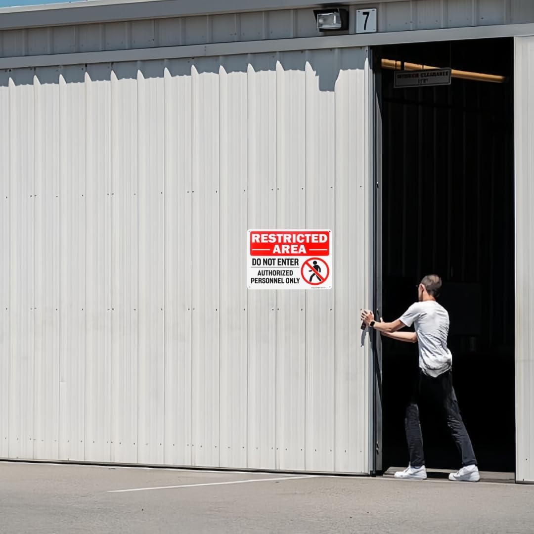 4 Pack Restricted Area Do Not Enter Authorized Personnel Only Sign, 10"x 7" .040 Rust Free Aluminum – Reflective, UV Protected and Weatherproof
