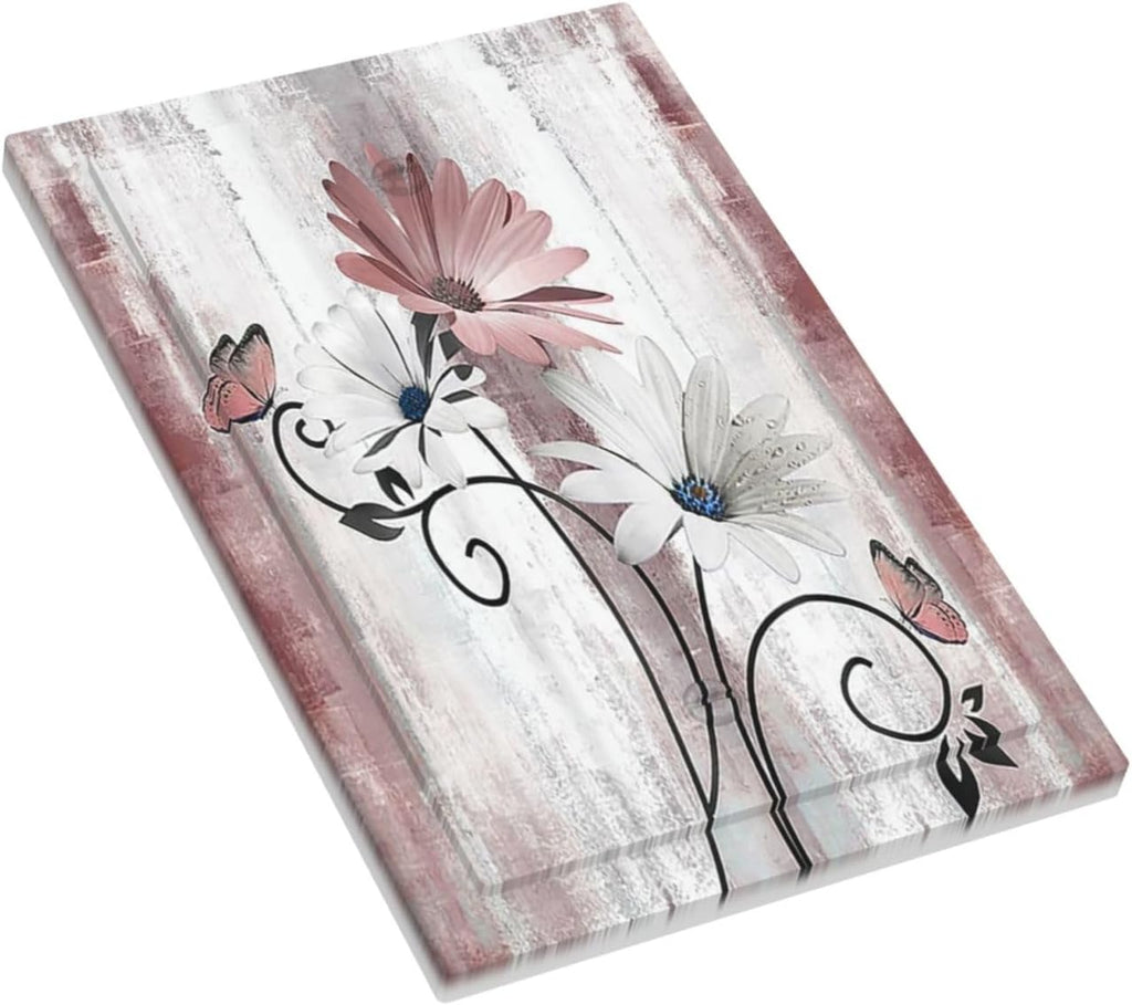 Light Switch Cover Plate Pink White Daisy Butterfly Wood Grain 1 Gang No Device Blank Electrical Wall Plates Faceplate Decorative Switch Plate for Farmhouse Bathroom Decor