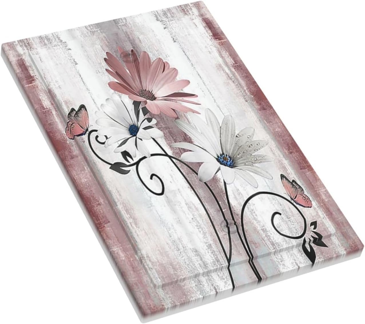 Light Switch Cover Plate Pink White Daisy Butterfly Wood Grain 1 Gang No Device Blank Electrical Wall Plates Faceplate Decorative Switch Plate for Farmhouse Bathroom Decor