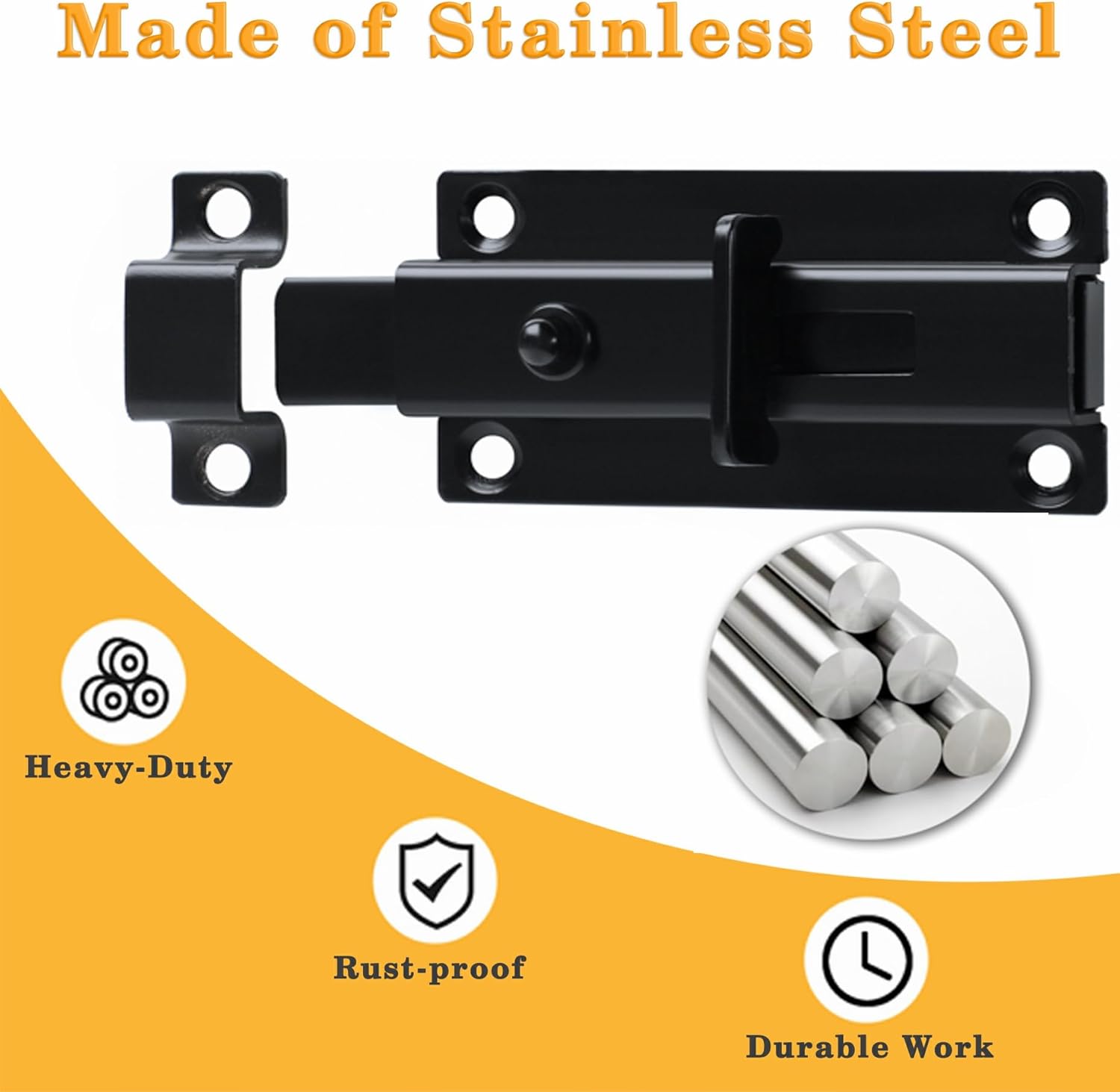 Alise Slide Bolt Gate Latch,Spring-Automatic Barrel Bolts Latches Safety Door Lock,Gate Hardware for Inside Door Fence Toilet Barn Pet Doors,Stainless Steel Black Bolt Latches,MS3000-B