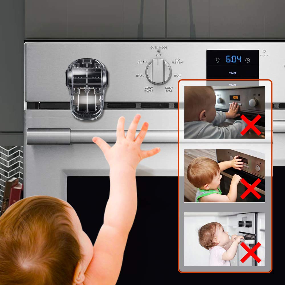 EUDEMON Child Safety Heat-Resistant Oven Door Lock, Oven Front Lock for Kids Easy to Install, Use Adhesive,No Screws or Drill (1 Pack,Clear-Black)(ONLY for Flat Surface)