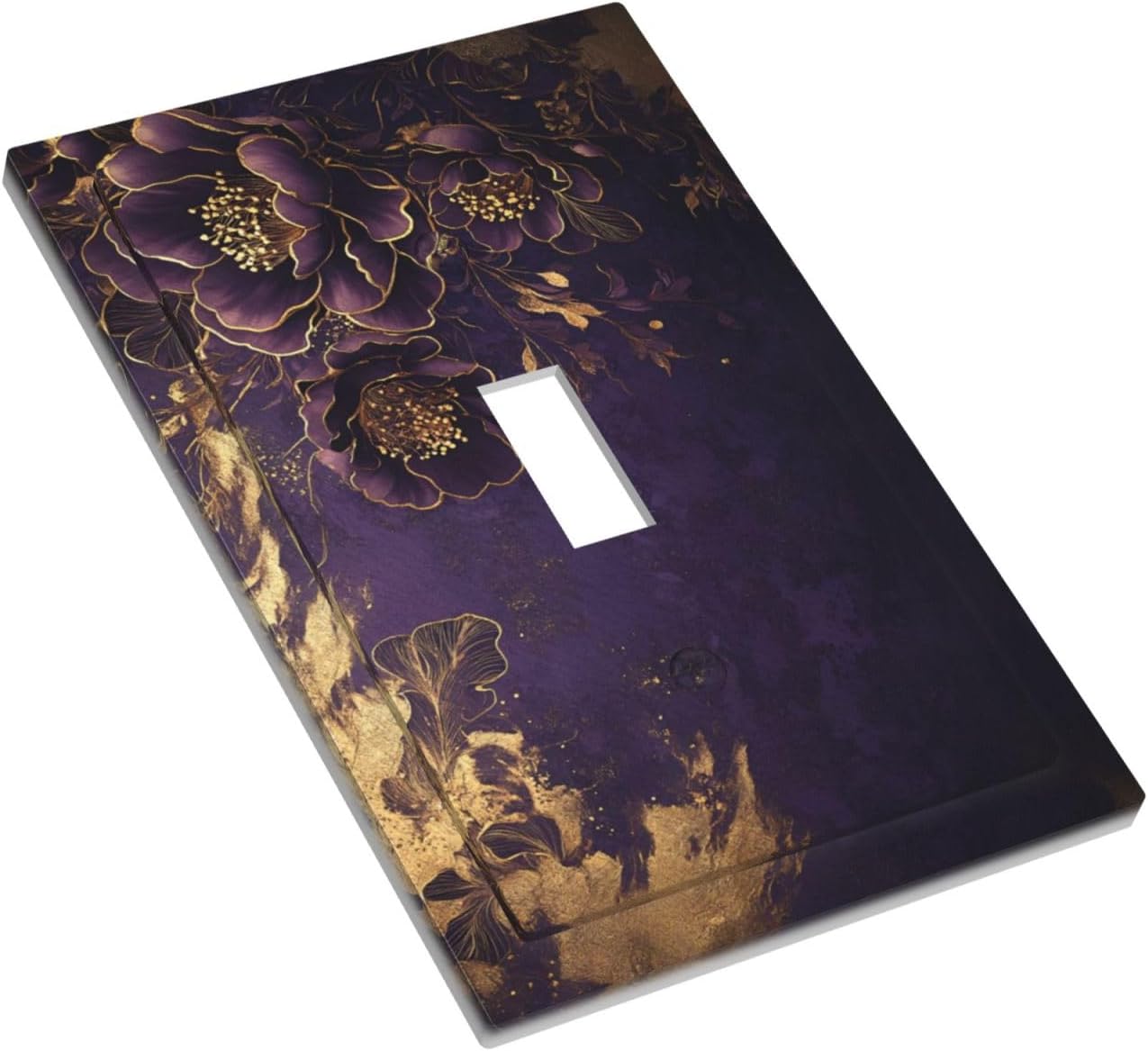 Decorative Light Switch Cover Vintage Purple Peony Gold Leaf Flowers Floral 1 Gang Wall Plate Oversized Single Toggle Jumbo Electrical Switchplate Face