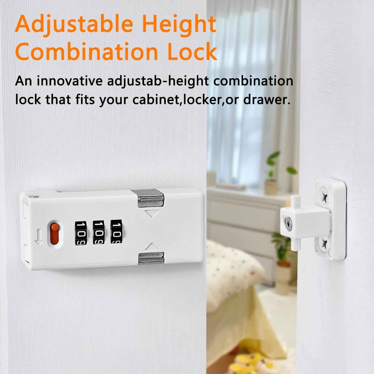 Cabinet Lock，Barn Door Latches,3-Digit Combination Security Locks,Combination Security Lock,for Office File Cabinet,Drawers,Locker,Small Door,Cupboard (1, White_90 Degree)