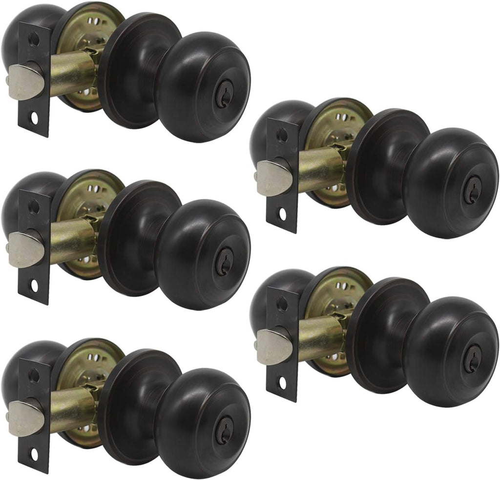 Gobrico Flat Ball Round Keyed-Alike Entry Knob for Exterior Door Oil Rubbed Bronze Finished Same Key Pack of 5