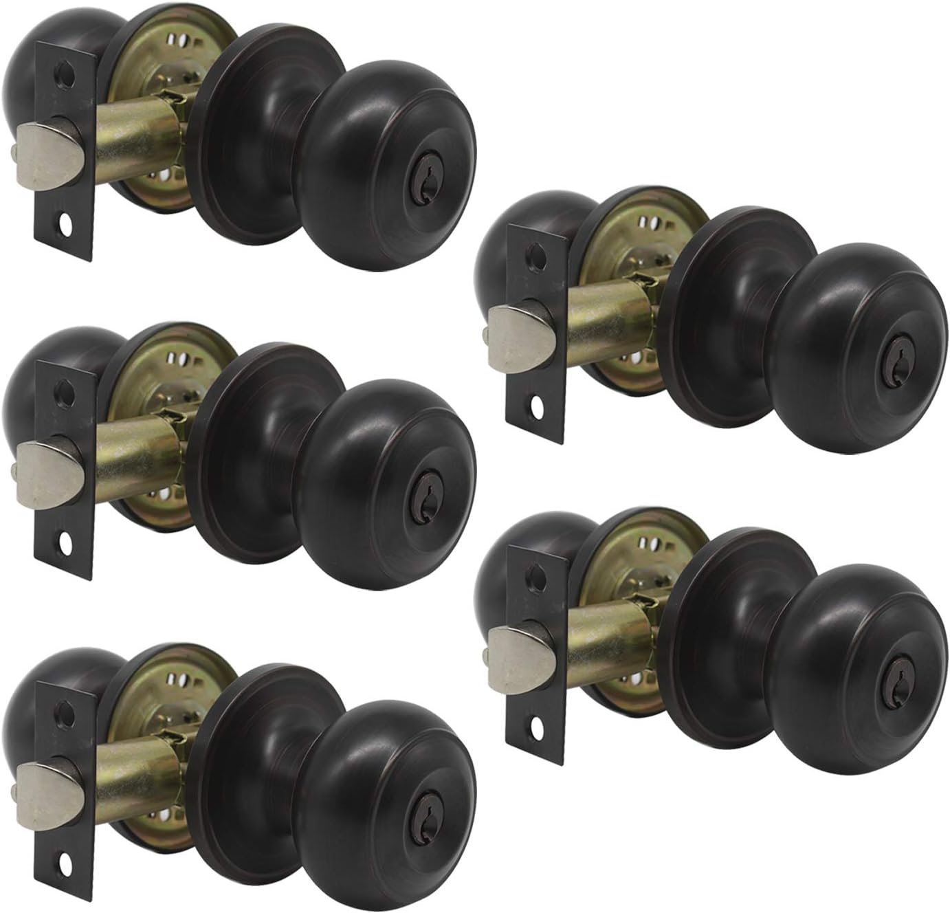 Gobrico Flat Ball Round Keyed-Alike Entry Knob for Exterior Door Oil Rubbed Bronze Finished Same Key Pack of 5