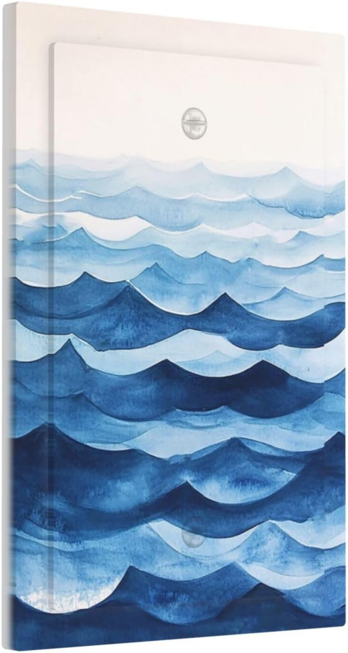 Light Switch Cover Plate Blue Watercolor Textured Abstract Ocean Wave 1 Gang No Device Blank Wall Plate Electrical Outlet Cover Decorative Switch Plate Covers for Bedroom living Room Decor