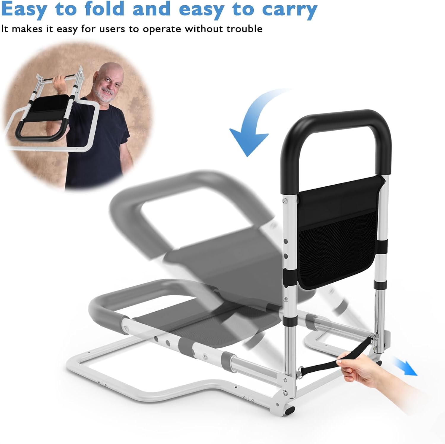Bed Rails for Elderly Adults Safety, Surgery Patients Adjustable Bed Railings Support Assist Rail for Seniors, Fall Prevent Grab Bar with Storage Pocket, Bed Cane fit King Queen Full Twin Beds (Large)