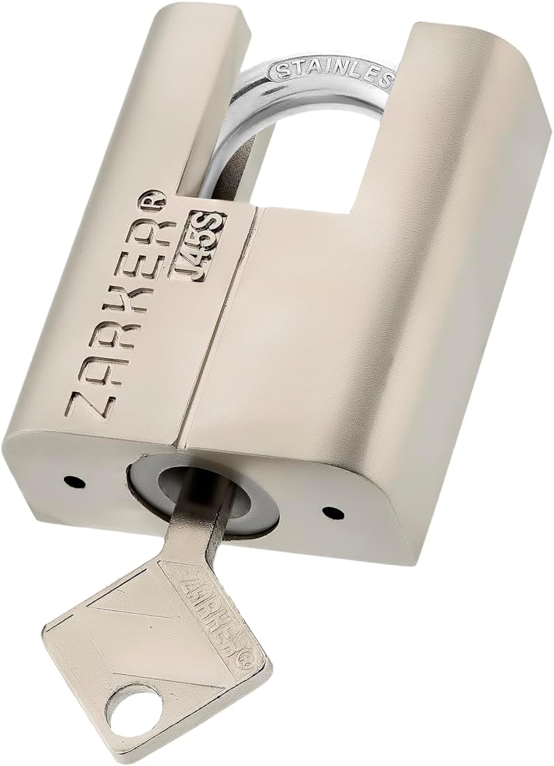 J45S keyed Alike Padlocks, Heavy Duty Stainless Steel Shackle Lock, 6 Keys, Waterproof and Rustproof Storage, Warehouses, Garage, Outdoors, 2-Pack