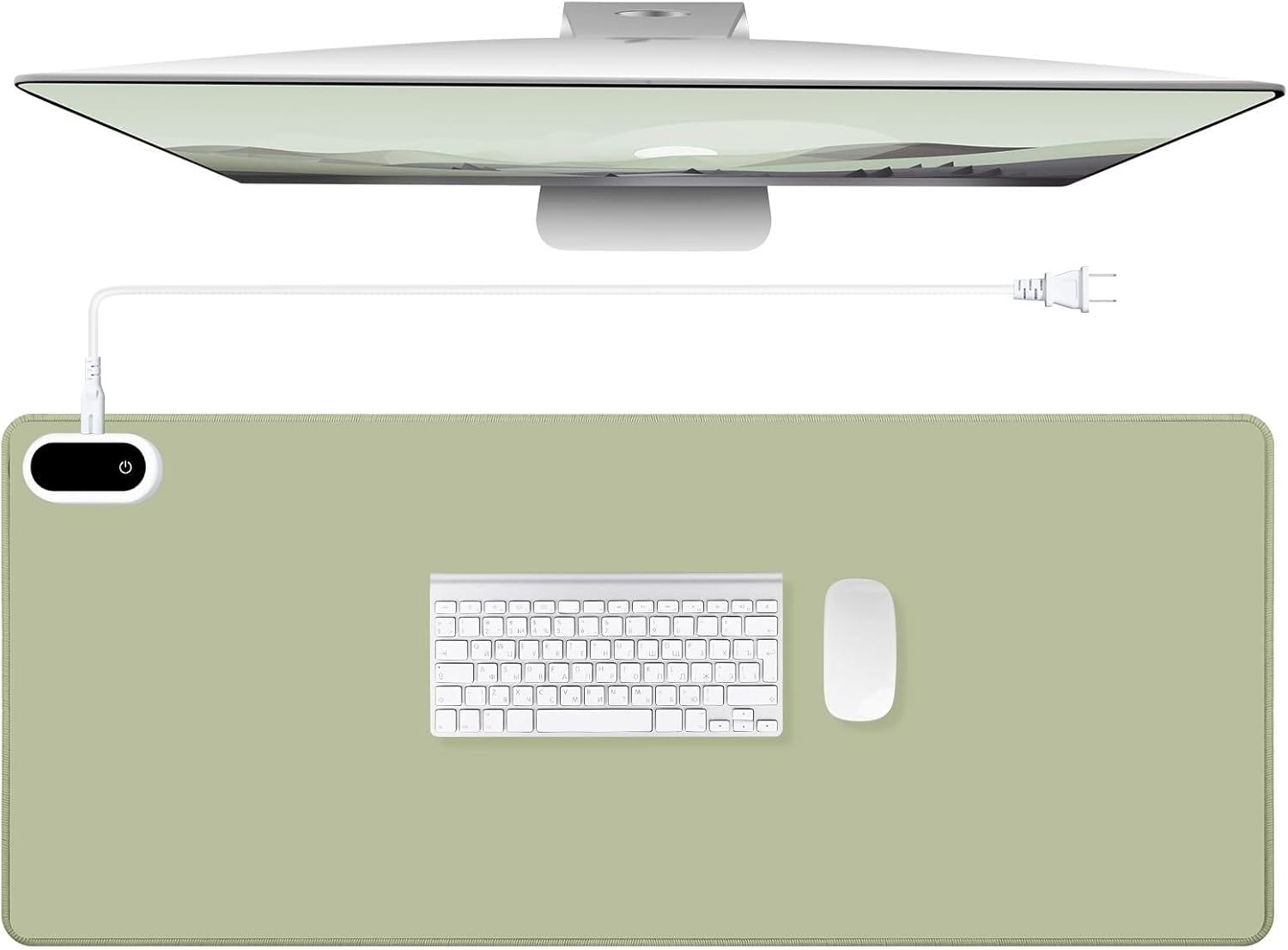 Konohan Heated Large Desk Mat PU Leather Warm Mouse Pad with 5 Heating Level & 4 Hour Auto Shut-Off Heating Keyboard Pad Warmer Gaming Mice Mat Only Supports 110v(Gray-Green Color,35.4"x 14.2")