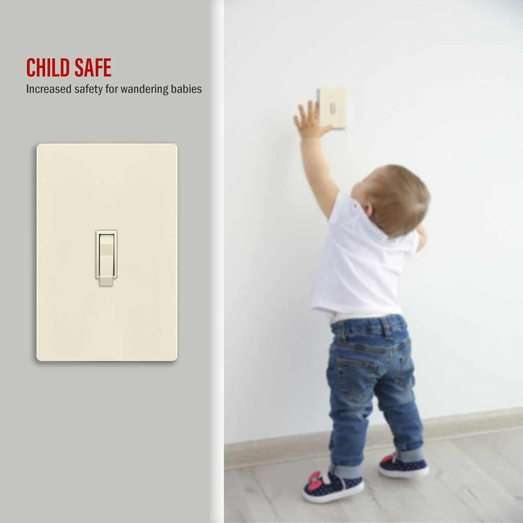 ENERLITES Screwless Toggle Switch Wall Plate, Child Safe Light Switch Cover, Standard Size 1-Gang 4.68" x 2.93", Unbreakable Polycarbonate Thermoplastic, UL Listed, SI8811-LA, Glossy, Light Almond