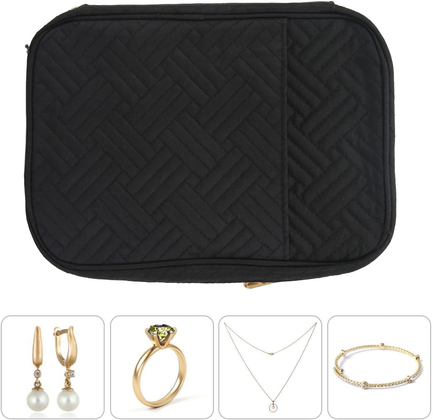 JTLB Portable Jewelry Organizer Travel Case with Clear Bags for Earrings, Necklaces - Compact Storage Roll in Black