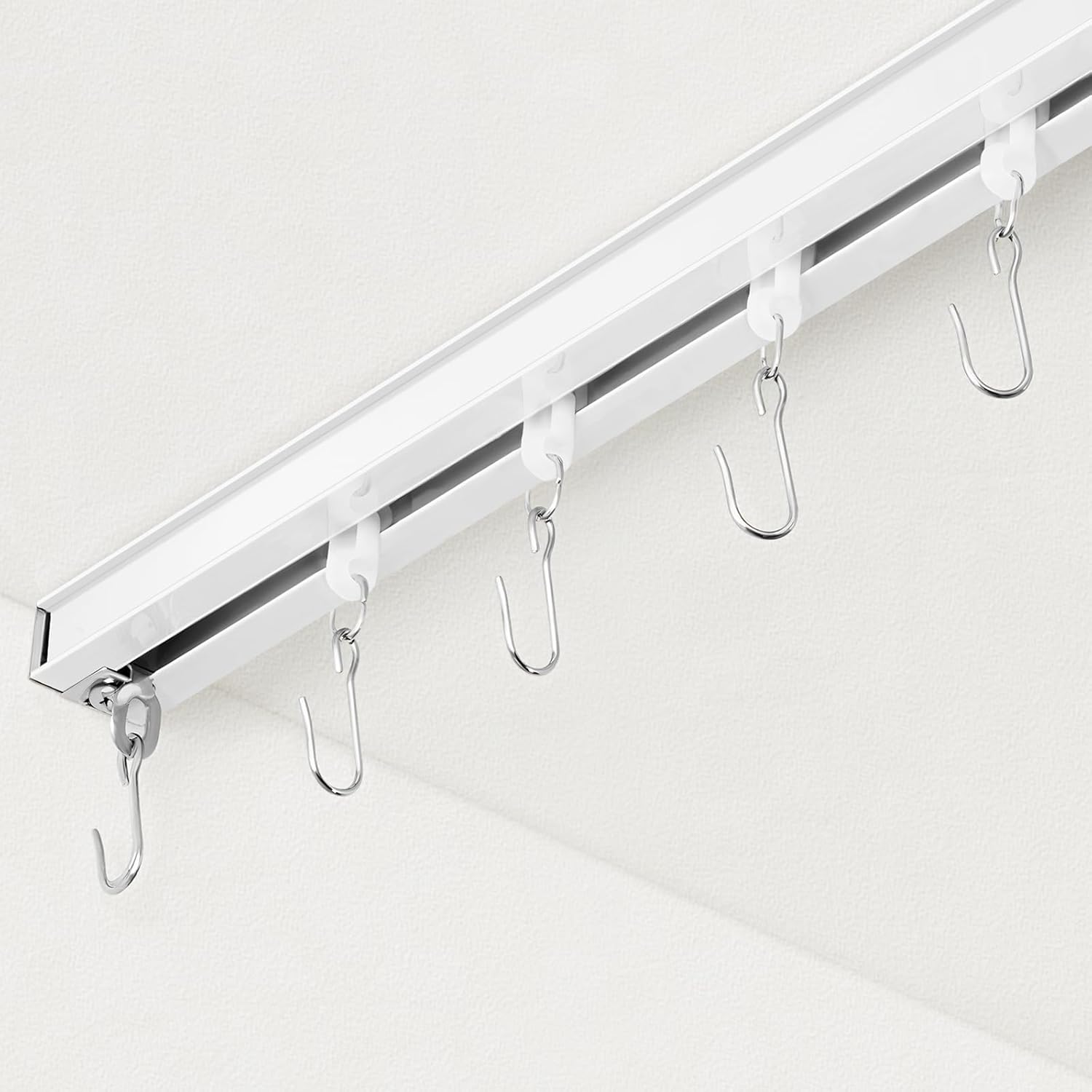 Curtain Track, Ceiling Curtain Track for Room Divider, Ceiling Mount Rail Set with Roller Hooks, White, 9ft - 12ft