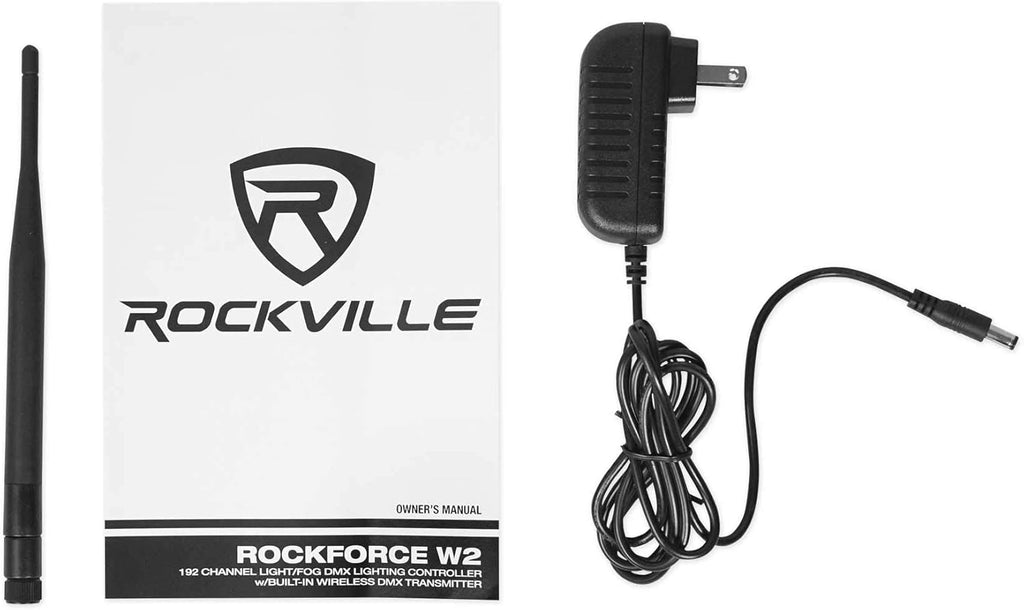 Rockville ROCKFORCE W2 192-Channel Wireless 2.4GHz DMX Lighting Controller, Built-In Transmitter, Music Triggering, Programmable Scenes, for DJs and Stage Lighting