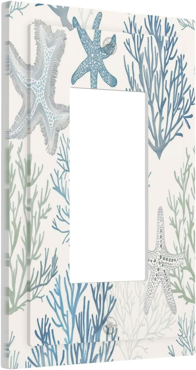 Decorative Outlet Covers Ocean Beach Theme Starfish Seashell Coral 1 Gang Single Rocker Light Switch Cover Plate Wall Plates Gfci Faceplate For Bathroom Kids Room Decor