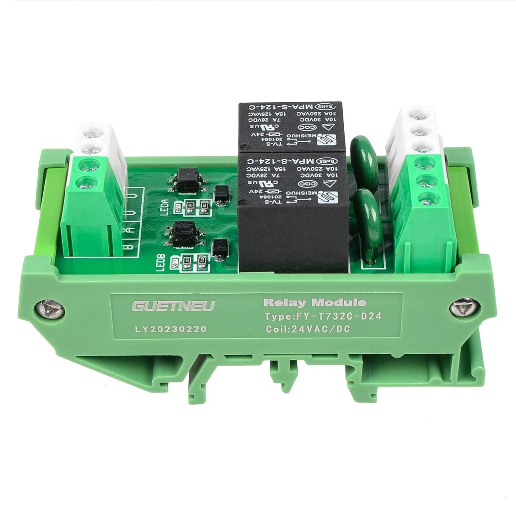 Relay Board, Relay Module 2 Channel 1 SPDT DIN Rail Mount 24V DC/AC, Interface Board(FY-T732C-D24)