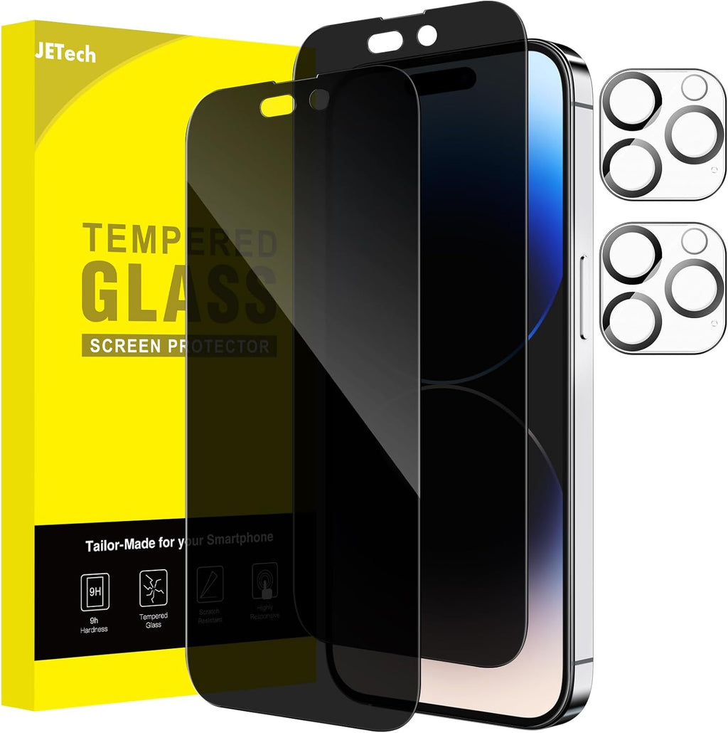 JETech Privacy Full Coverage Screen Protector for iPhone 14 Pro Max 6.7-Inch, with Camera Lens Protector, Anti-Spy Tempered Glass Film, 2-Pack Each