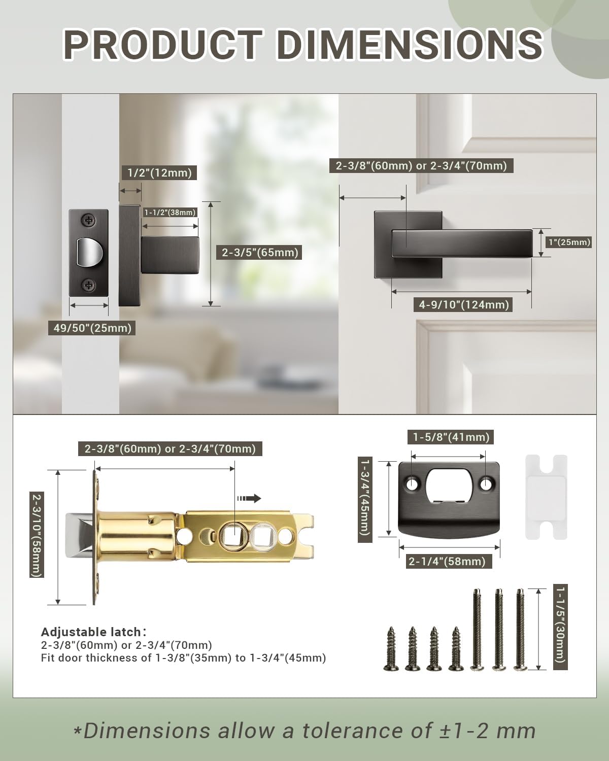 KNOBWELL 10 Pack Gunmetal Black Door Handles Interior Modern Square Door Knob for Closet Hallway Pantry