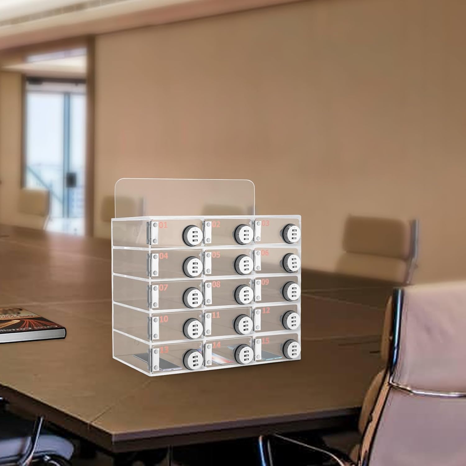 Cell Phone Storage Locker, 15 Slots Acrylic Material with Door Locks and Keys, Wall-Mounted Cabinet Pocket Office Classroom Gym Box, Clear