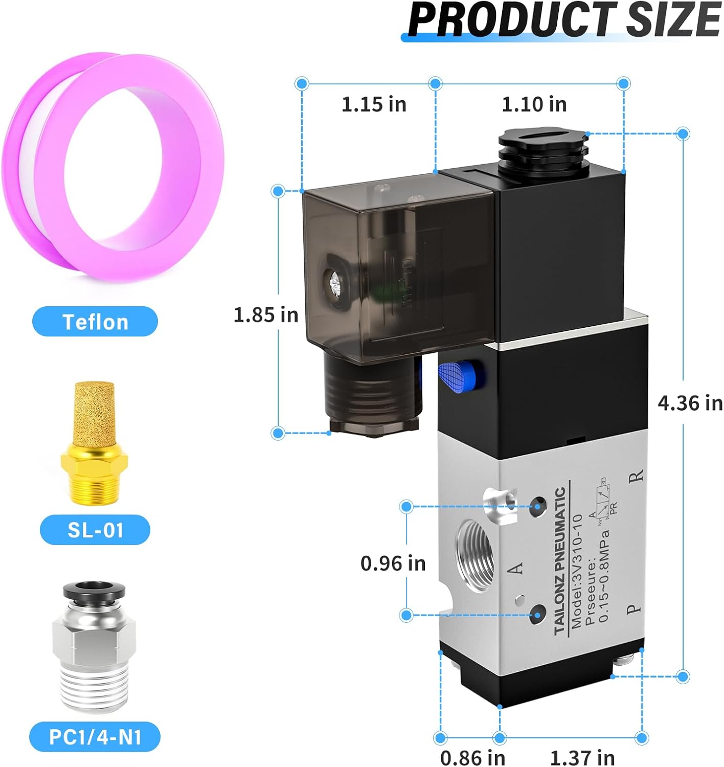 TAILONZ PNEUMATIC 3/8"NPT Solenoid Valve 3V310-10 DC12V Single Coil Pilot-Operated Electric 2 Position 3 Way Connection Type(Junction Box)