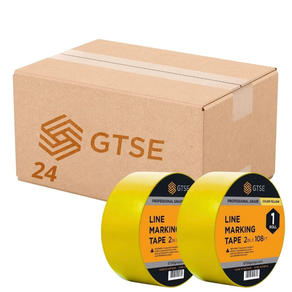 GTSE 2 inch x 108 ft Yellow PVC Vinyl Floor Tape, 24 Rolls, Safety Marking Tape, 6 mil Thick, Suitable for Dance Floors, Gyms, Warehouses, Sports Facilities