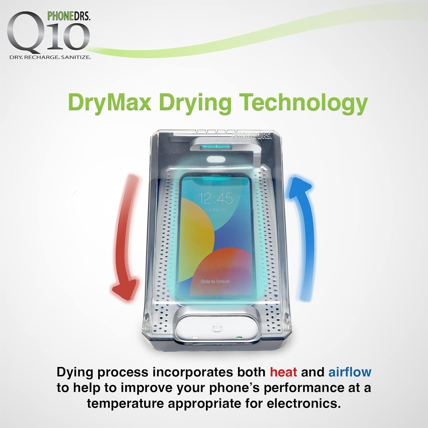 Q10 UV-C Cell Phone Sanitizer with Dryer and Qi Wireless Charging | Cleans, Dries and Charges All Phones