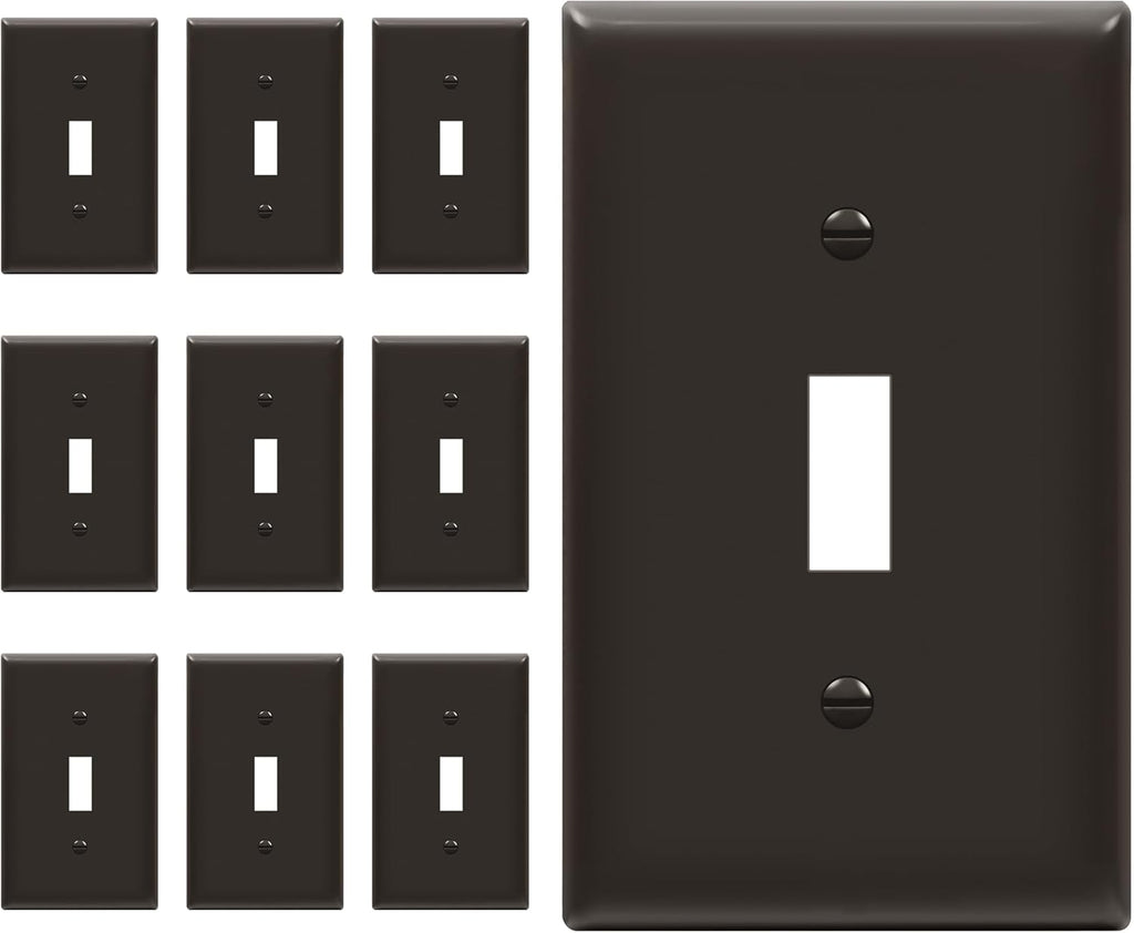 ENERLITES Toggle Light Switch Wall Plate, Gloss Finish, Standard Size 1-Gang 4.50" x 2.76", Unbreakable Polycarbonate Thermoplastic, 8811-BR-10PCS, Brown (10 Pack)
