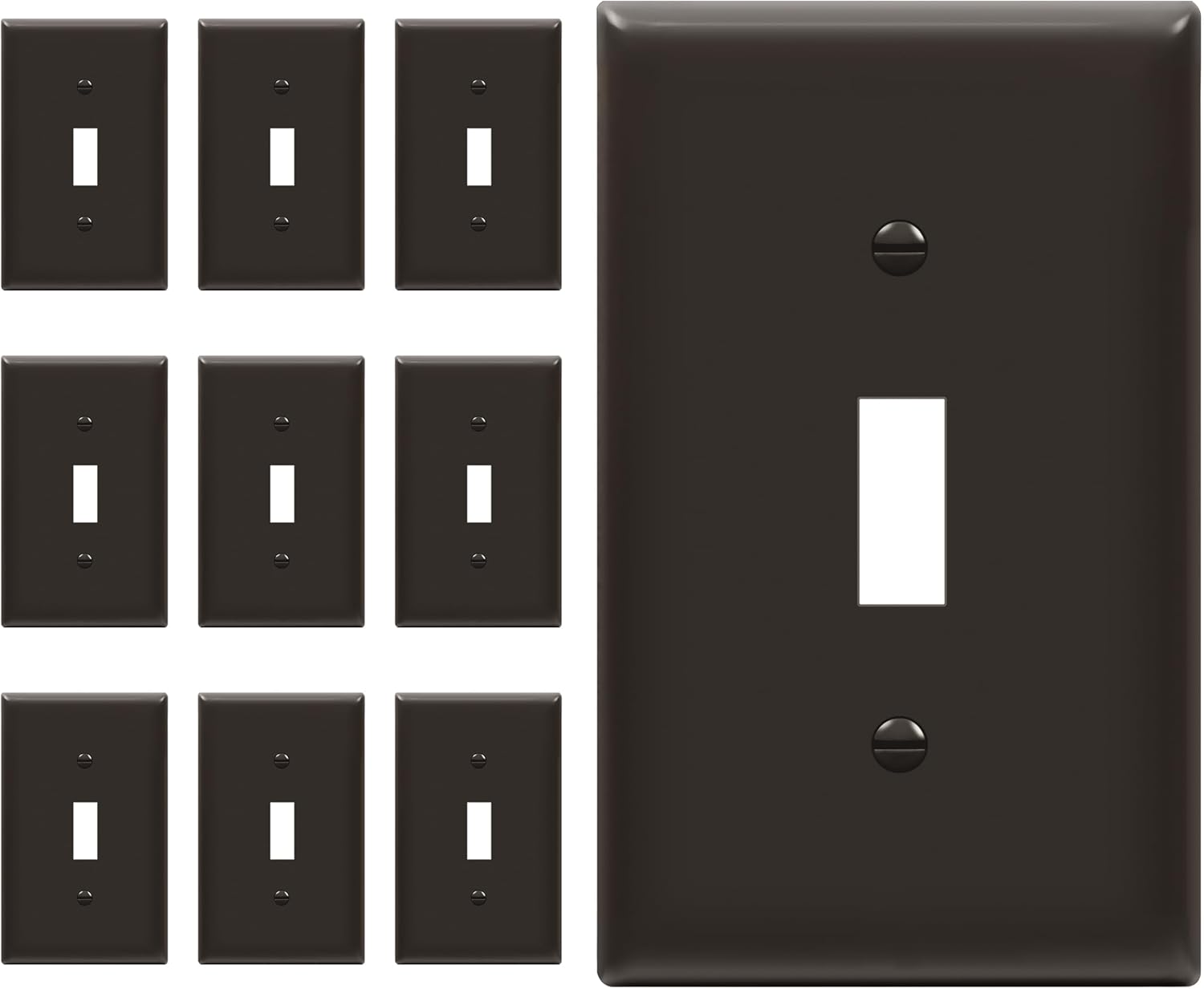 ENERLITES Toggle Light Switch Wall Plate, Gloss Finish, Standard Size 1-Gang 4.50" x 2.76", Unbreakable Polycarbonate Thermoplastic, 8811-BR-10PCS, Brown (10 Pack)