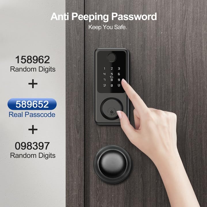 Smart Door Lock with Door Knobs, Fingerprint Door Lock with Handle, Black Smart Lock Round Handles for Home, Apartment