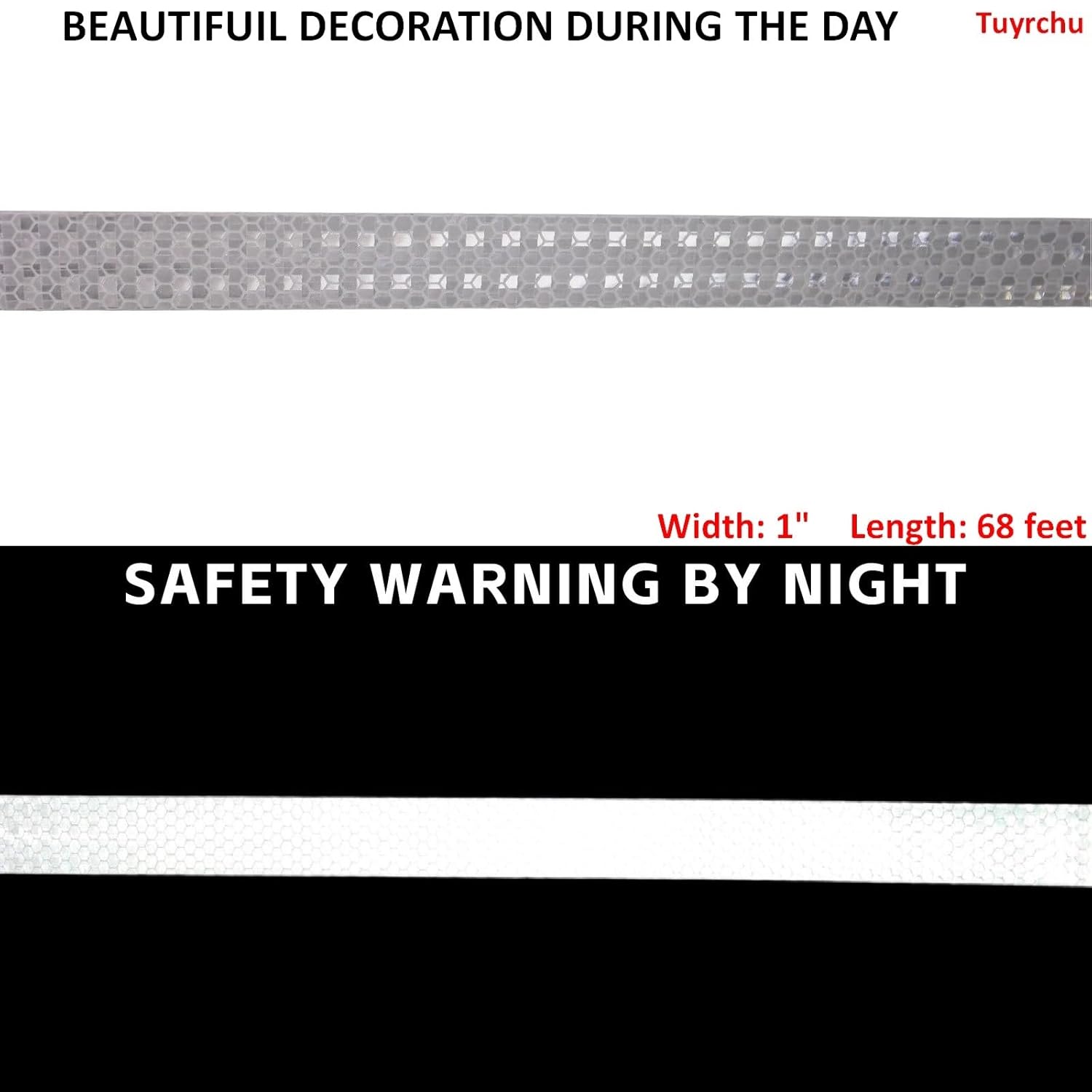 Reflective Tape White 1 inch, Outdoor Waterproof High Visibility Warning Industrial Marking Tape, Safety Stickers (68 feet)