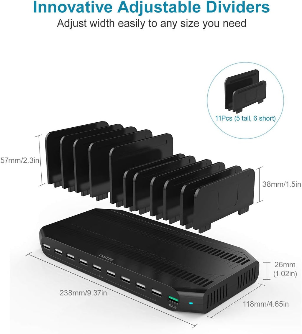 Unitek Fast Charging Station with Quick Charge 3.0, Multi USB Charger Station for Multiple Devices, iPhone, iPad, Tablet, Kindle-Black(UL Certified)