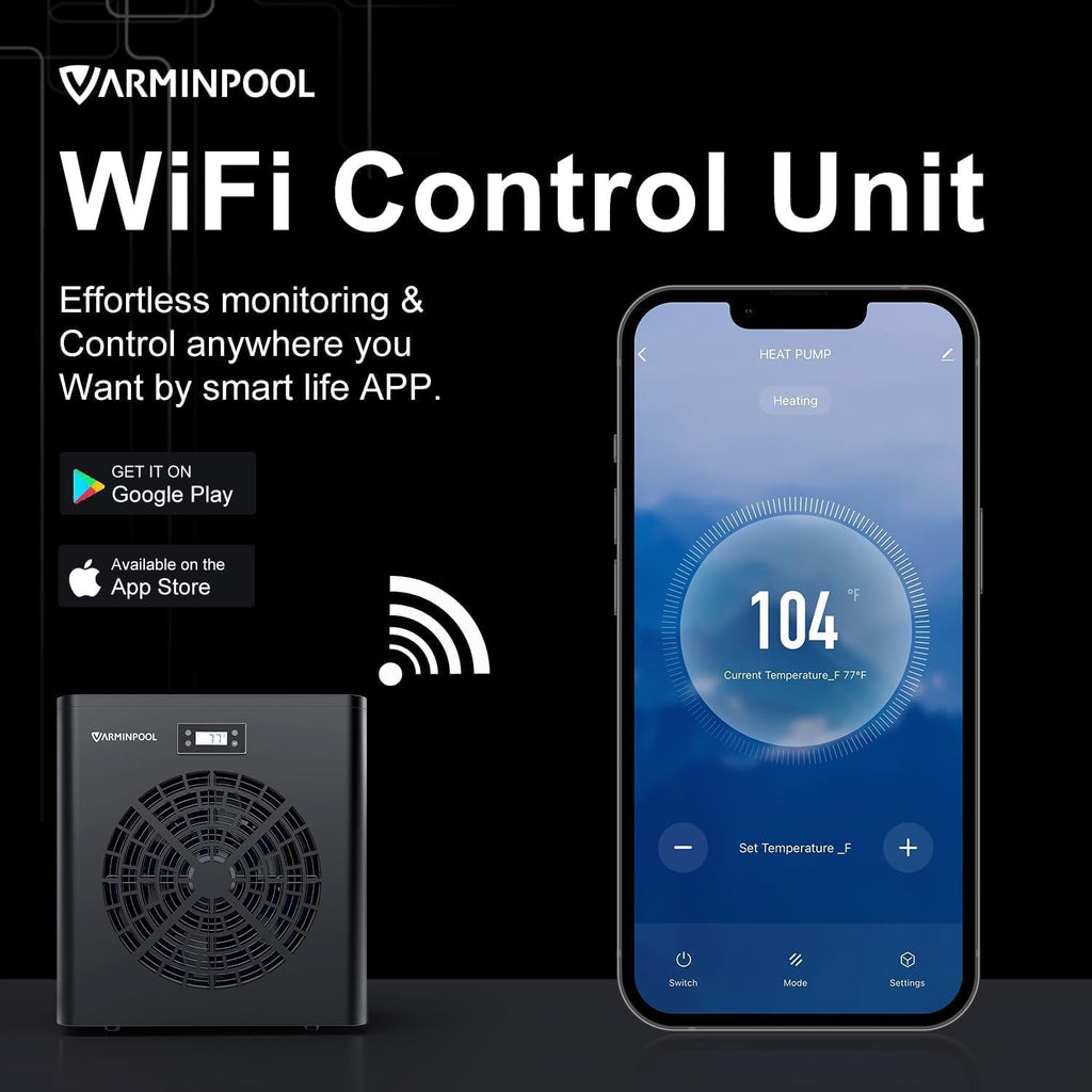 16000BTU Pool Heat Pump for Above Ground Pool, Electric Pool Heater for 5400 Gallons, WiFi Control, Smart Inverter, Titanium Heat Exchanger, 110V