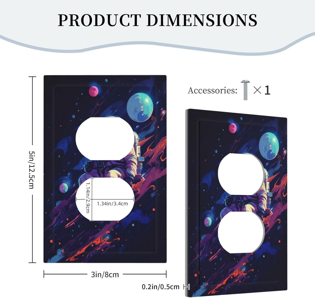 Decorative Outlet Covers Purple Space Astronaut Planet 1 Gang Duplex Light Switch Cover Plate Wall Plates for Electrical Outlets Electrical Switchplate Face Plate for Bedroom Home Decor