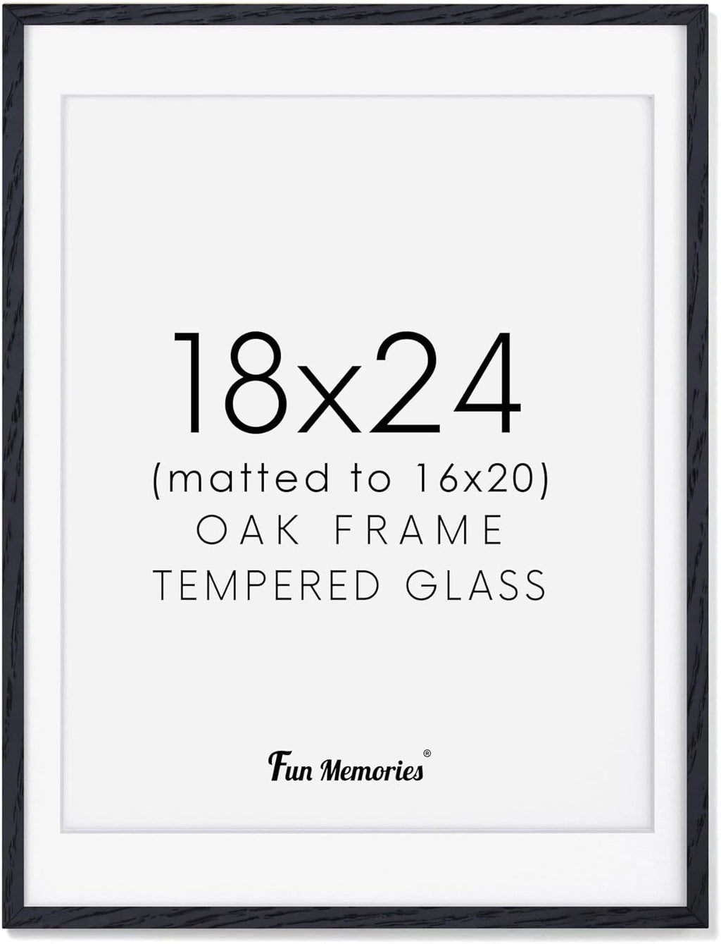 Fun Memories 18x24 Picture Frame Black, Rustic Oak Wood 18 x 24 Poster Frames, Tempered Glass, 18x24 Frame with Mat for 16x20, Minimalist Wood 18 by 24 Frames, 18"x24" Art Frame, 1 Pack