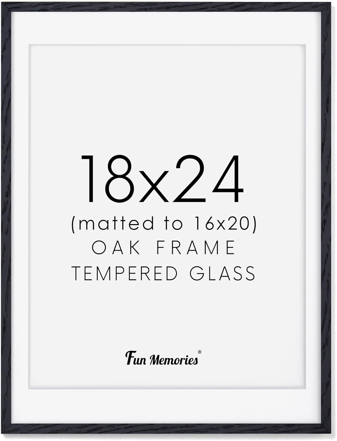Fun Memories 18x24 Picture Frame Black, Rustic Oak Wood 18 x 24 Poster Frames, Tempered Glass, 18x24 Frame with Mat for 16x20, Minimalist Wood 18 by 24 Frames, 18"x24" Art Frame, 1 Pack