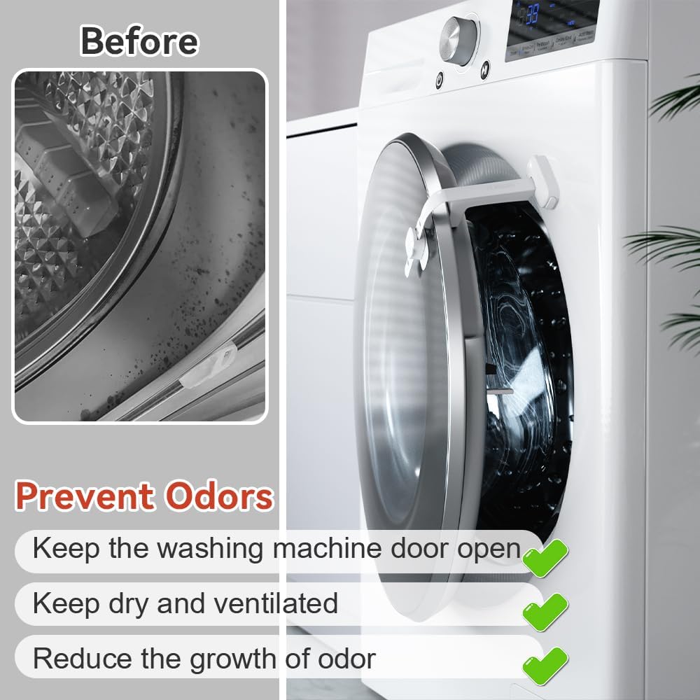 EUDEMON Baby Safety Washer/Dryer Door Stopper,Front Load Washer Door Prop for Kids, Child Washing Machine Door Holder, Safety Door Lock for Washer & Dryer (2 Pack,White)